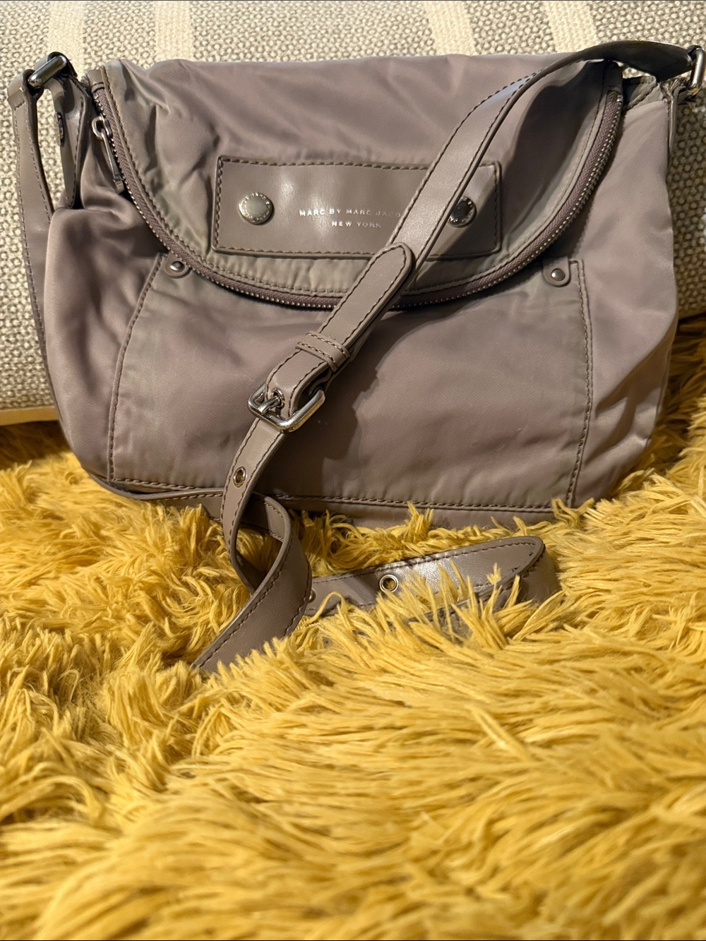 Marc by Marc Jacobs Taupe Nylon Crossbody Bag with Leather Trim